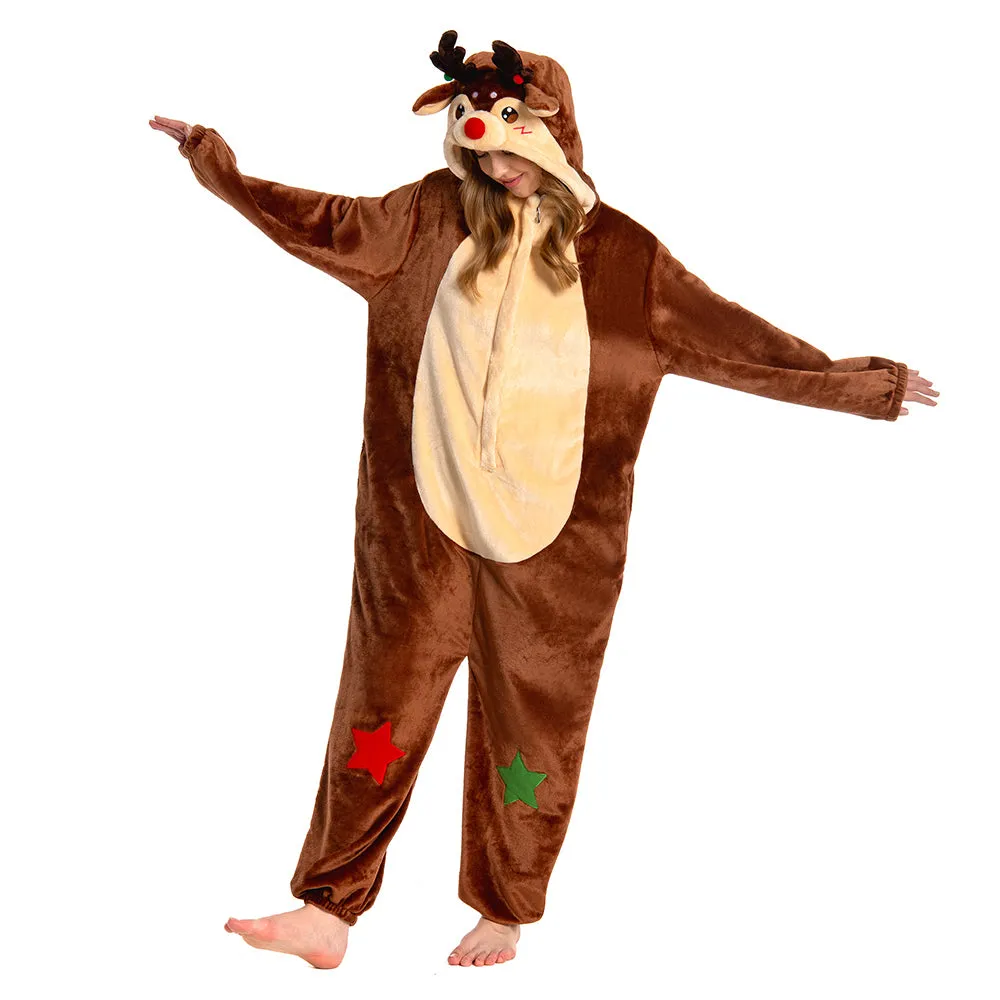 OLAOLA Unisex Adult Plush Reindeer Animals Onesie Christmas Pajamas Warm Home One-Piece Sleepwear sold by OLAOLA product image thumbnail 4