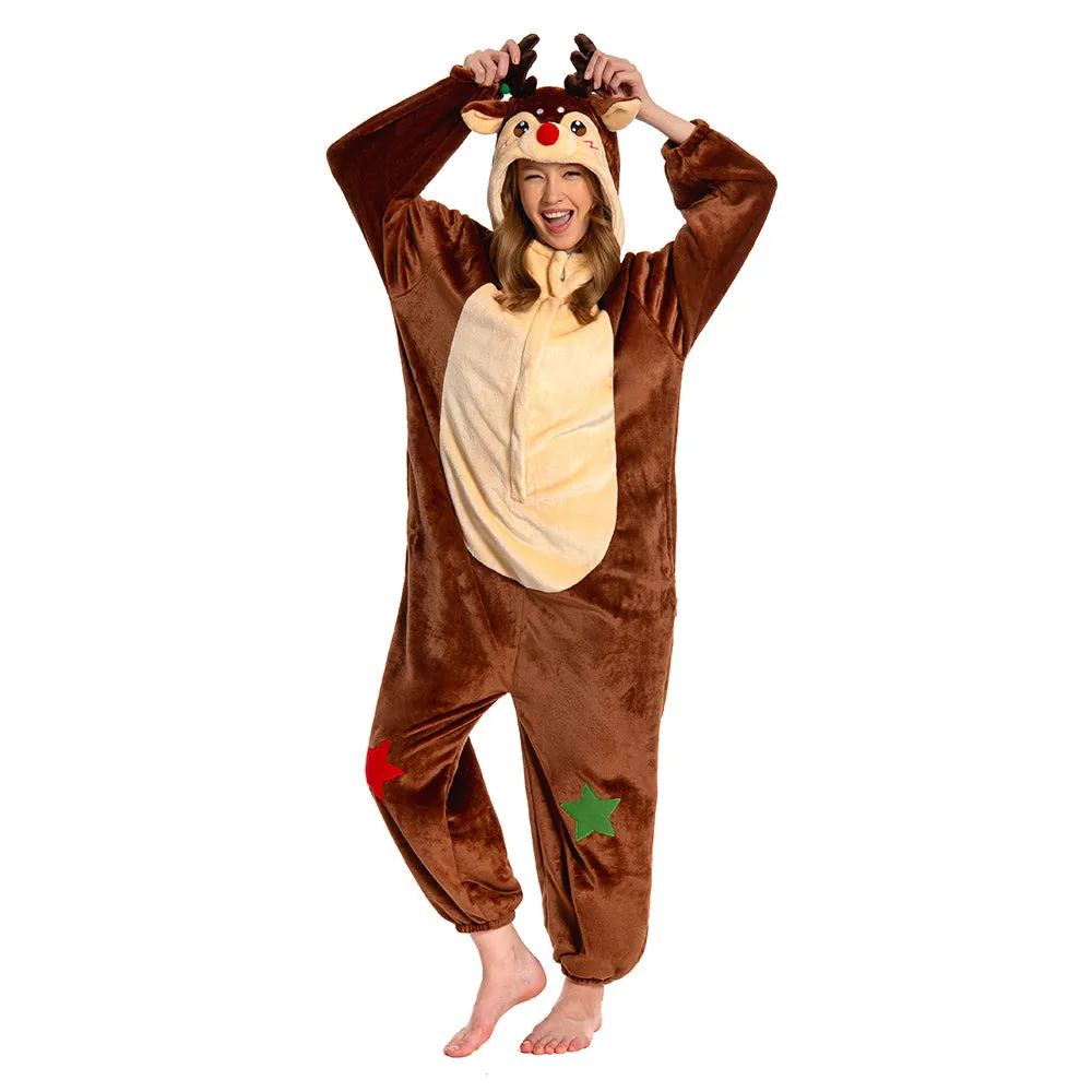 OLAOLA Unisex Adult Plush Reindeer Animals Onesie Christmas Pajamas Warm Home One-Piece Sleepwear sold by OLAOLA