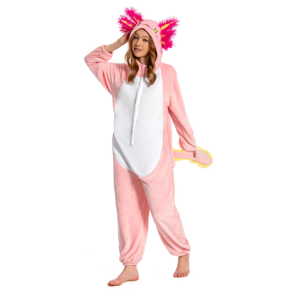 OLAOLA Unisex Adult Pink Axolotl Animal Onesie Plush Soft Flannel Warm Home Pajamas One-Piece Sleepwear sold by OLAOLA product image thumbnail 4
