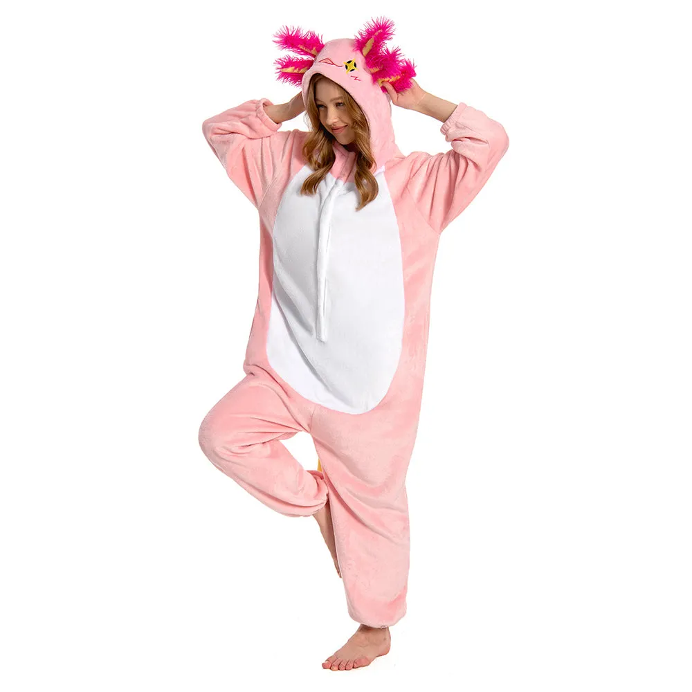 OLAOLA Unisex Adult Pink Axolotl Animal Onesie Plush Soft Flannel Warm Home Pajamas One-Piece Sleepwear sold by OLAOLA