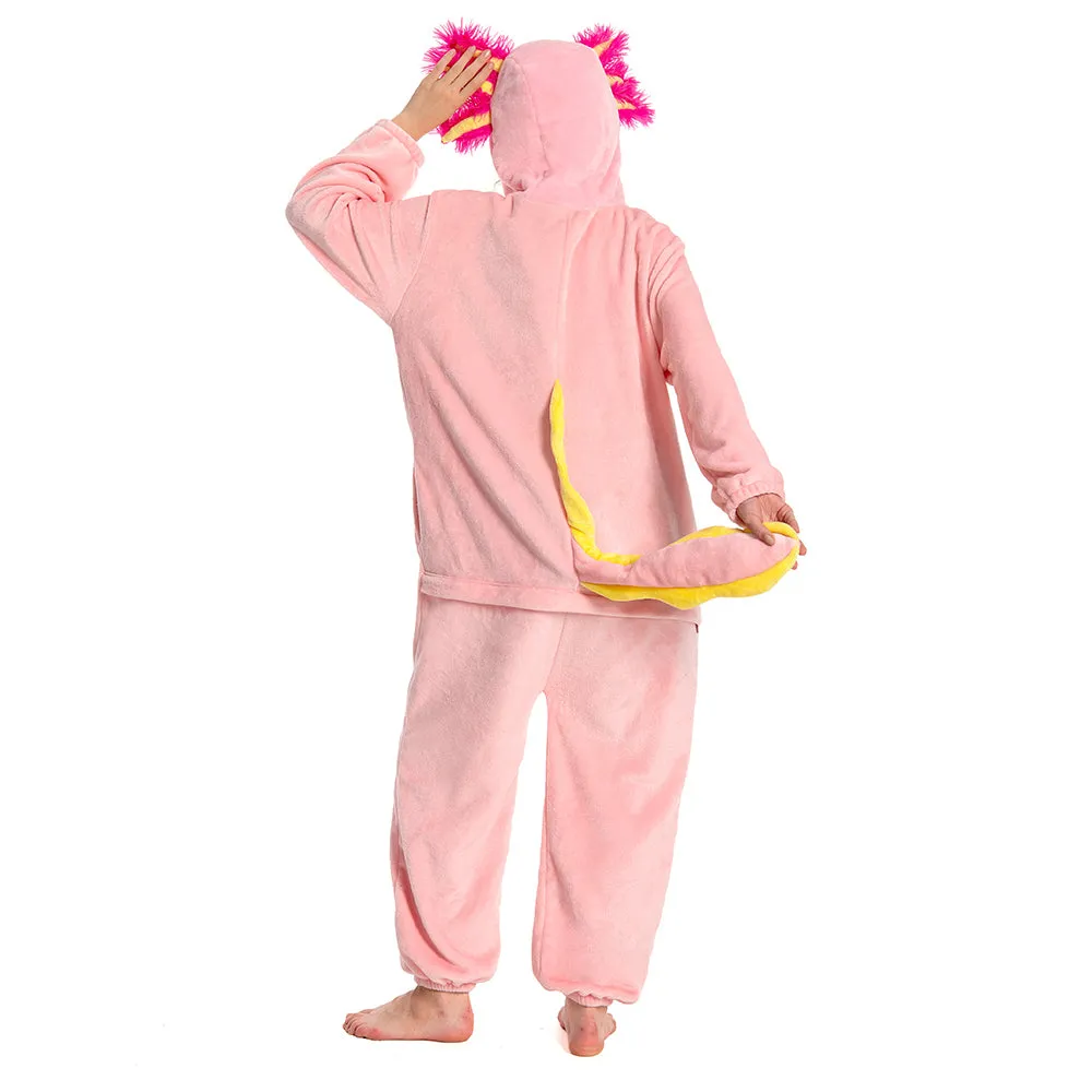 OLAOLA Unisex Adult Pink Axolotl Animal Onesie Plush Soft Flannel Warm Home Pajamas One-Piece Sleepwear sold by OLAOLA product image thumbnail 2