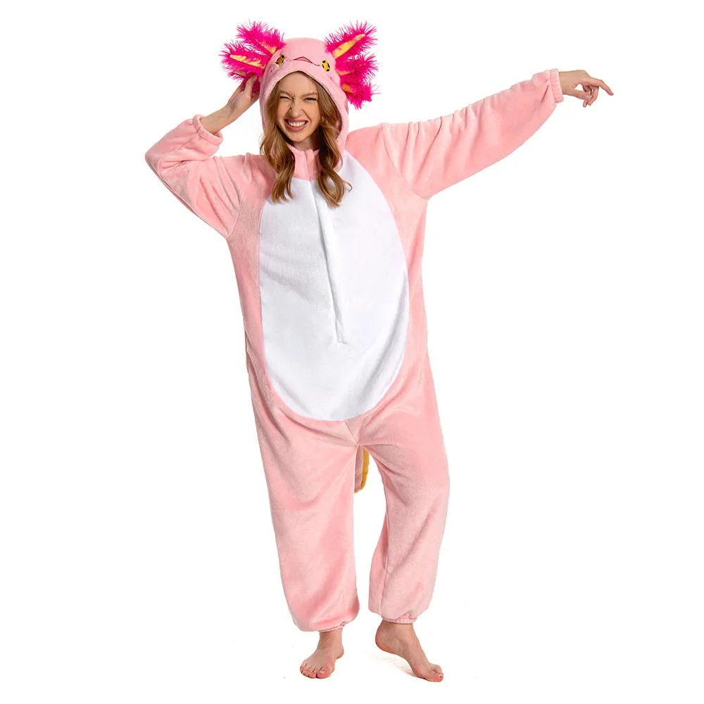 OLAOLA Unisex Adult Pink Axolotl Animal Onesie Plush Soft Flannel Warm Home Pajamas One-Piece Sleepwear sold by OLAOLA product image thumbnail 3