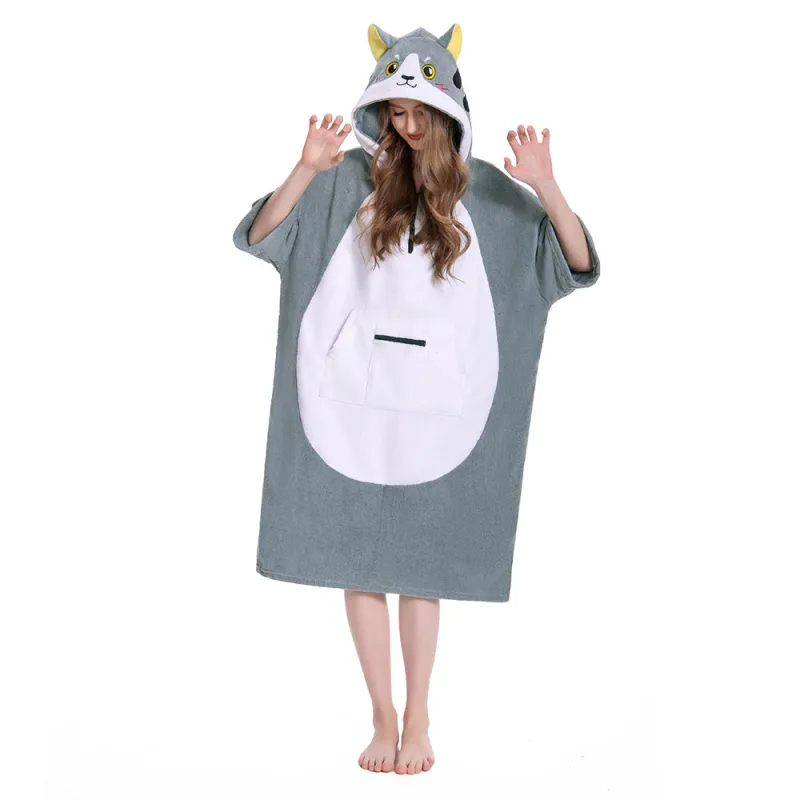 OLAOLA Unisex Adult Gray Cat Animal Beach Towels Blanket Plush Soft Absorbent Microfibre Outdoor Swim Cover Up Robe sold by OLAOLA