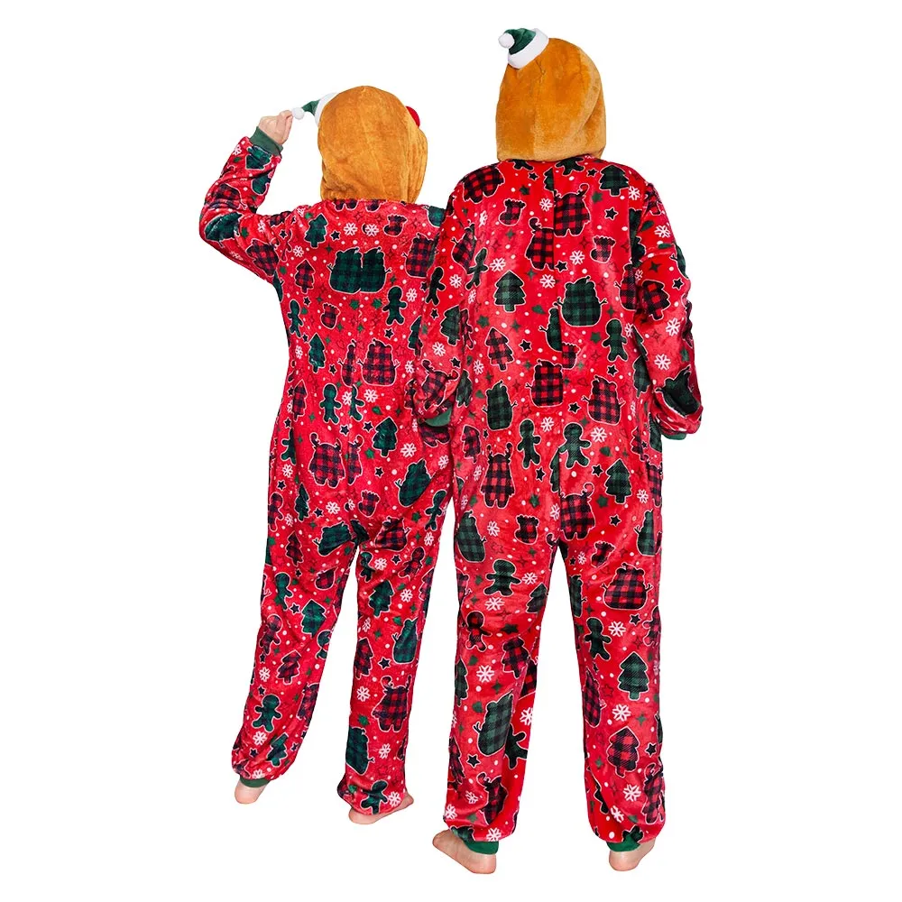 OLAOLA Red Gingerbread Man Printed Adult Pajamas Plush Sleeping Onesie Warm Home One-Piece Sleepwear Christmas Party Suit sold by OLAOLA product image thumbnail 2