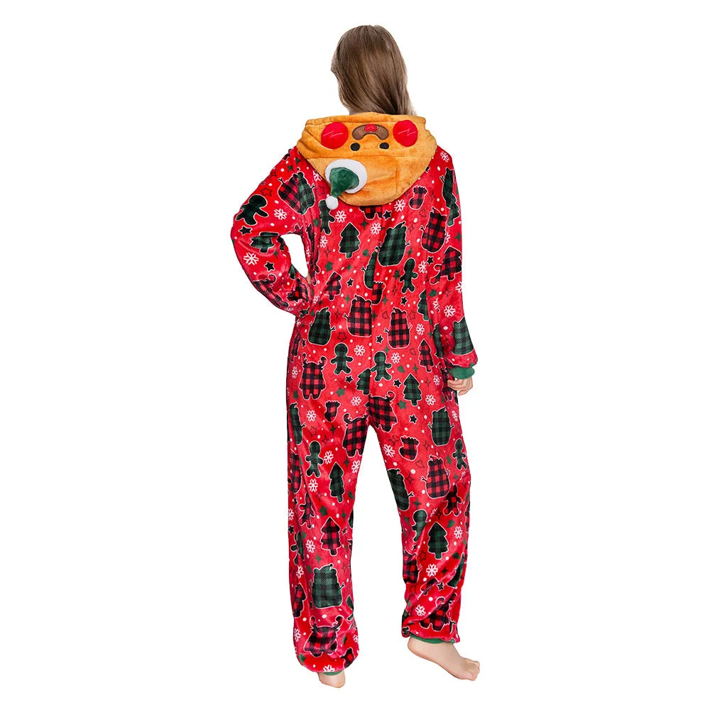 OLAOLA Red Gingerbread Man Printed Adult Pajamas Plush Sleeping Onesie Warm Home One-Piece Sleepwear Christmas Party Suit sold by OLAOLA product image thumbnail 4