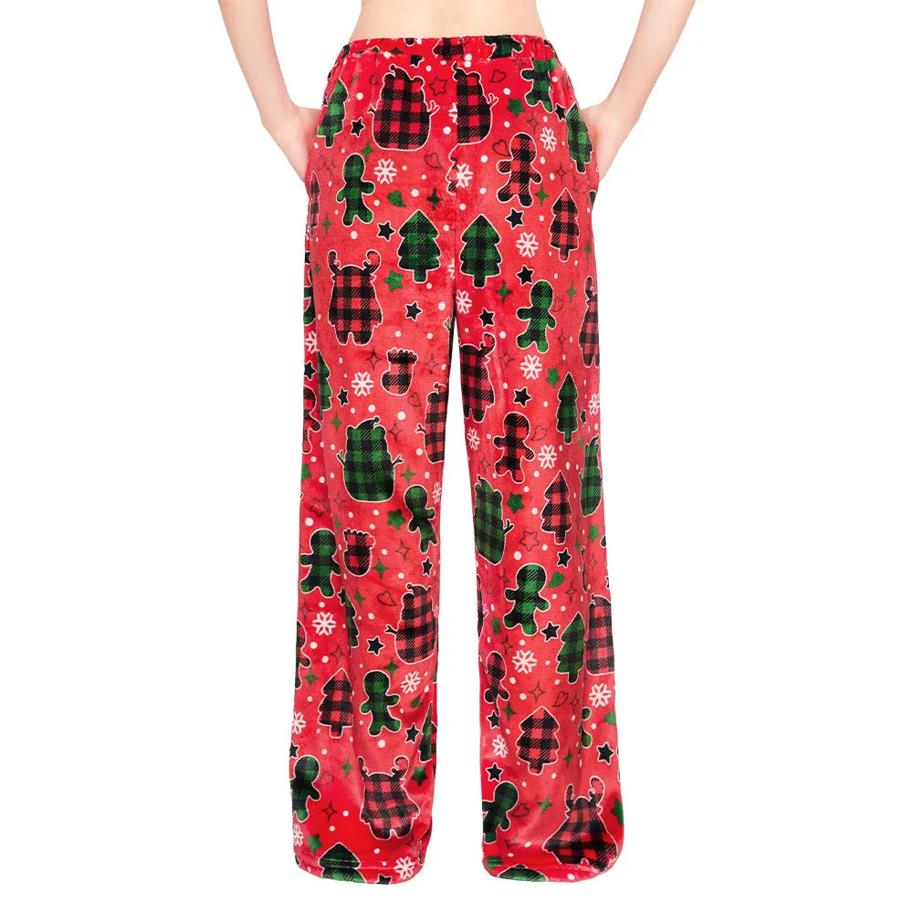 OLAOLA Gingerbread Man Christmas Red Printed Fuzzy Plush Pajama Pants Sleeping Bottoms Pants Animals Onesie sold by OLAOLA product image thumbnail 2