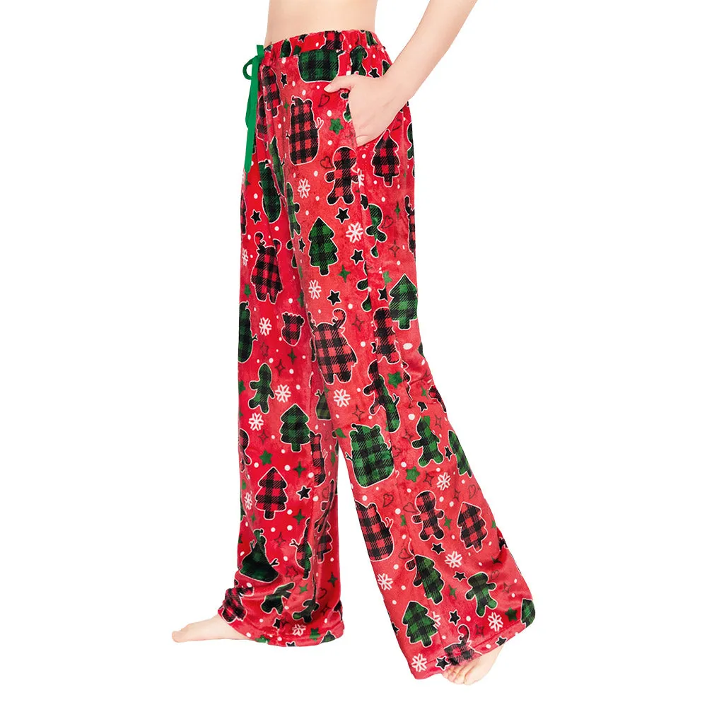 OLAOLA Gingerbread Man Christmas Red Printed Fuzzy Plush Pajama Pants Sleeping Bottoms Pants Animals Onesie sold by OLAOLA product image thumbnail 4
