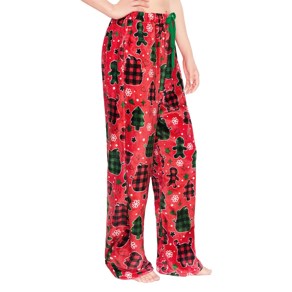 OLAOLA Gingerbread Man Christmas Red Printed Fuzzy Plush Pajama Pants Sleeping Bottoms Pants Animals Onesie sold by OLAOLA product image thumbnail 5