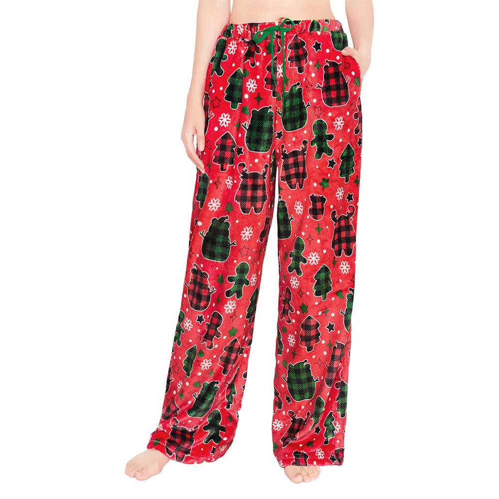 OLAOLA Gingerbread Man Christmas Red Printed Fuzzy Plush Pajama Pants Sleeping Bottoms Pants Animals Onesie sold by OLAOLA product image thumbnail 3