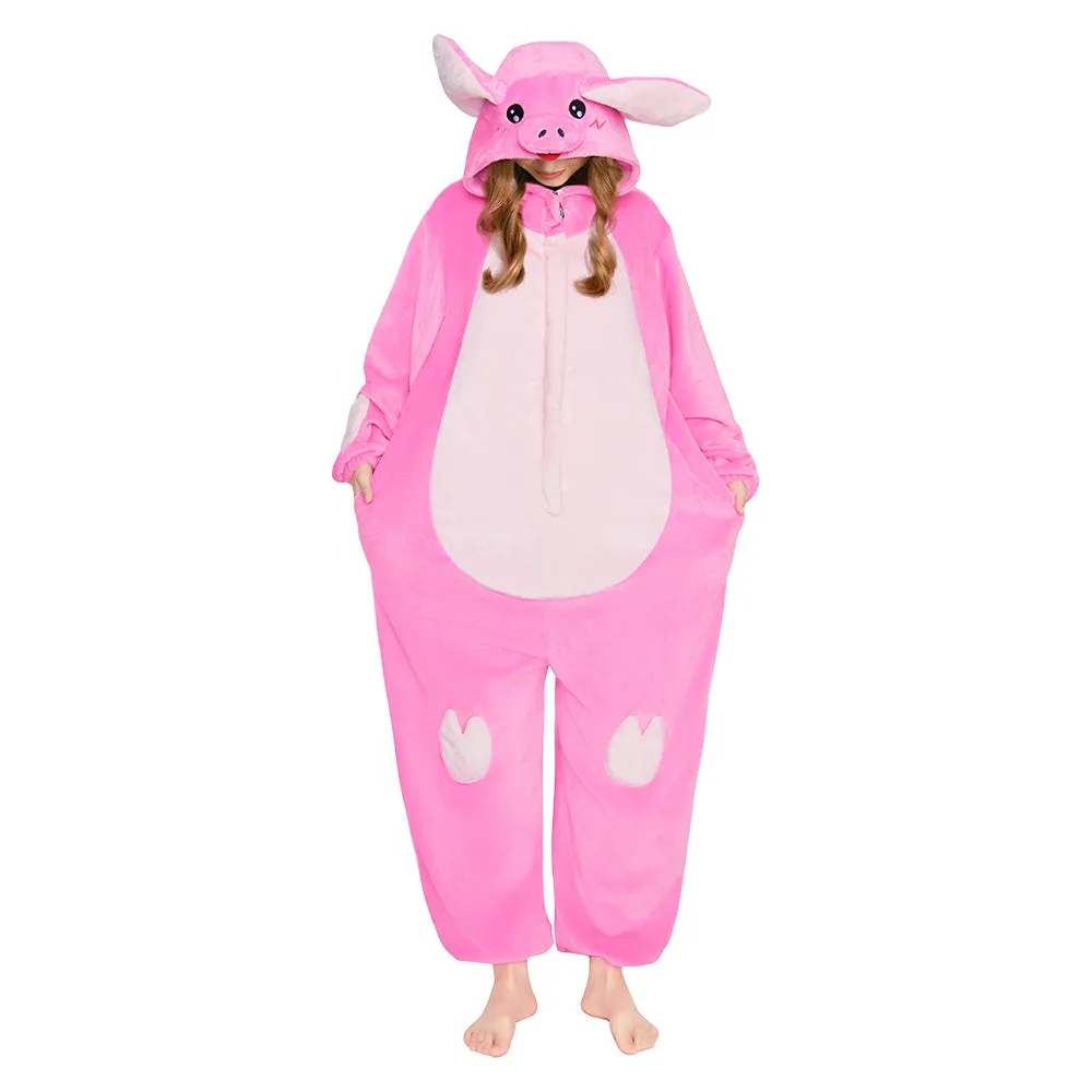 OLAOLA Pink Pig Pajamas Animals Onesie Plush Warm Home One Piece Homewear For Adult Halloween Sleepwear Party sold by OLAOLA product image thumbnail 3