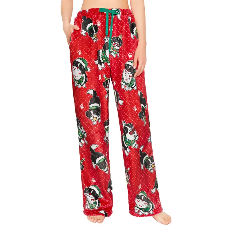 OLAOLA Christmas Dog Printed Fuzzy Plush Pajama Pants Drawstring Elastic Waist Wide Leg Pj Bottoms Lounge Pants Animals Onesie sold by OLAOLA