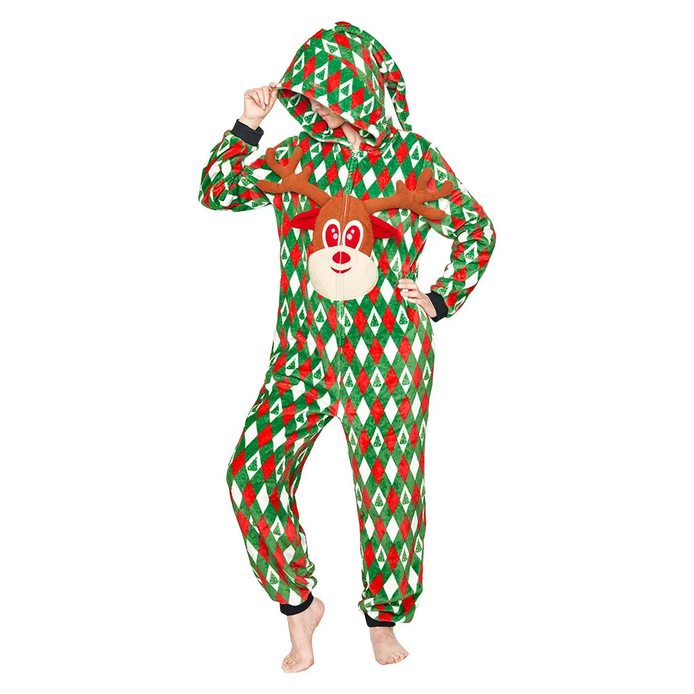 OLAOLA Printed Diamond Elk Flannel Pajamas Plush Animals Onesie Adult Soft Sleepwear Christmas Carnival Suit sold by OLAOLA product image thumbnail 5