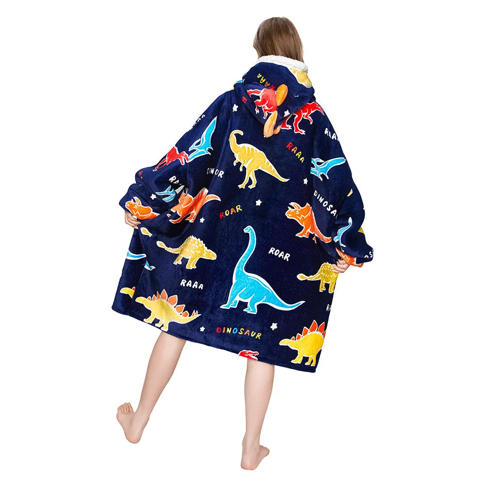 OLAOLA Printed Colorful Dinosaur Luminous Glow In The Dark Wearable Hoodie Animals Onesie Oversized Soft Homwear For Adult sold by OLAOLA product image thumbnail 4