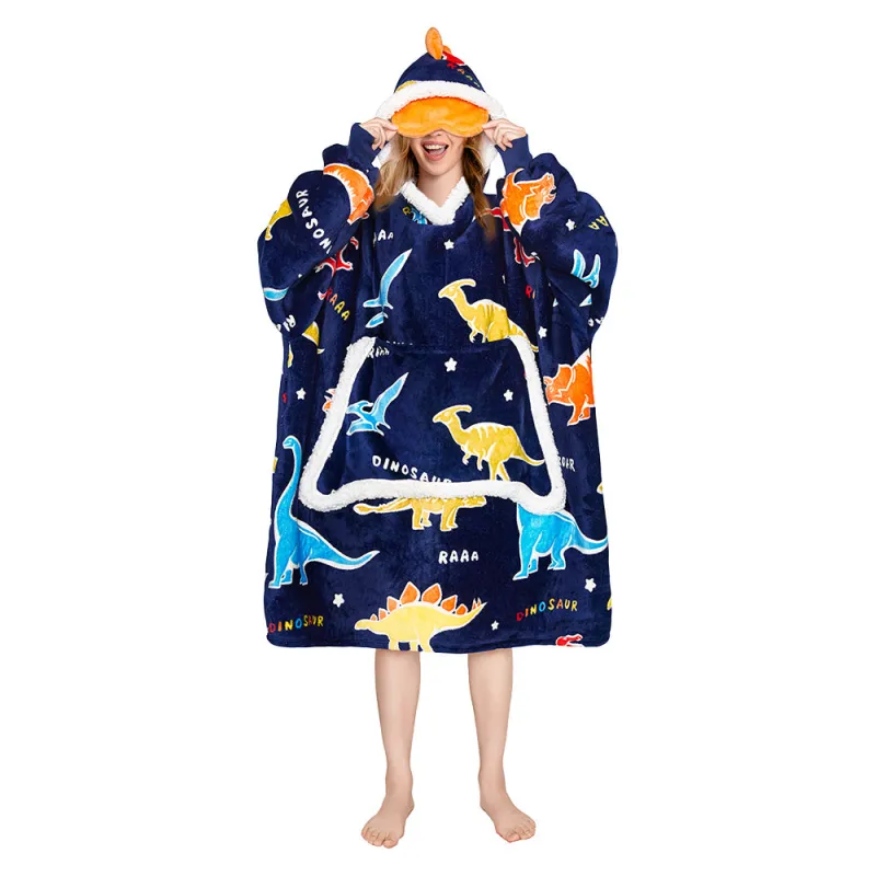 OLAOLA Printed Colorful Dinosaur Luminous Glow In The Dark Wearable Hoodie Animals Onesie Oversized Soft Homwear For Adult sold by OLAOLA