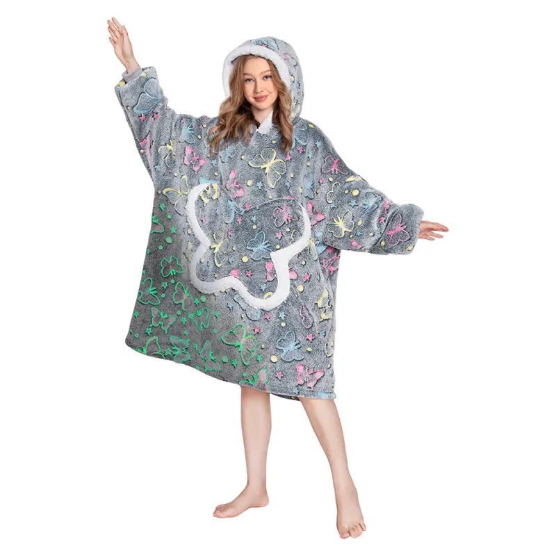 OLAOLA Printed Butterfly Luminous Glow In The Dark Wearable Hoodie Animals Onesie Oversized Soft Homewear For Adult sold by OLAOLA