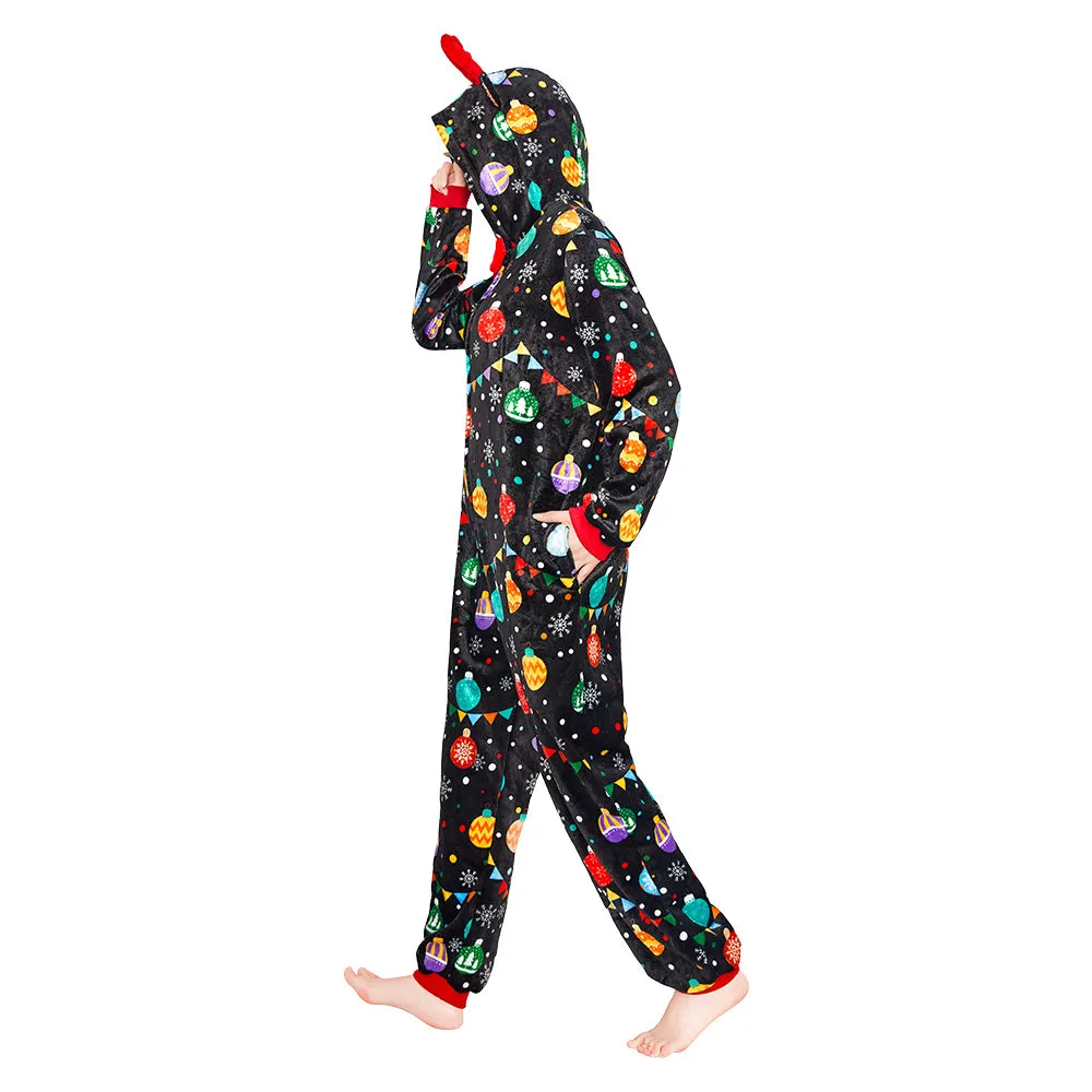 OLAOLA Elk Printed Colored Lights Black Pajamas Plush Animals Onesie Sleepwear Christmas Party Suit For Adult sold by OLAOLA product image thumbnail 5