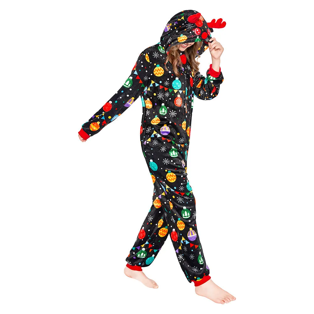 OLAOLA Elk Printed Colored Lights Black Pajamas Plush Animals Onesie Sleepwear Christmas Party Suit For Adult sold by OLAOLA product image thumbnail 3