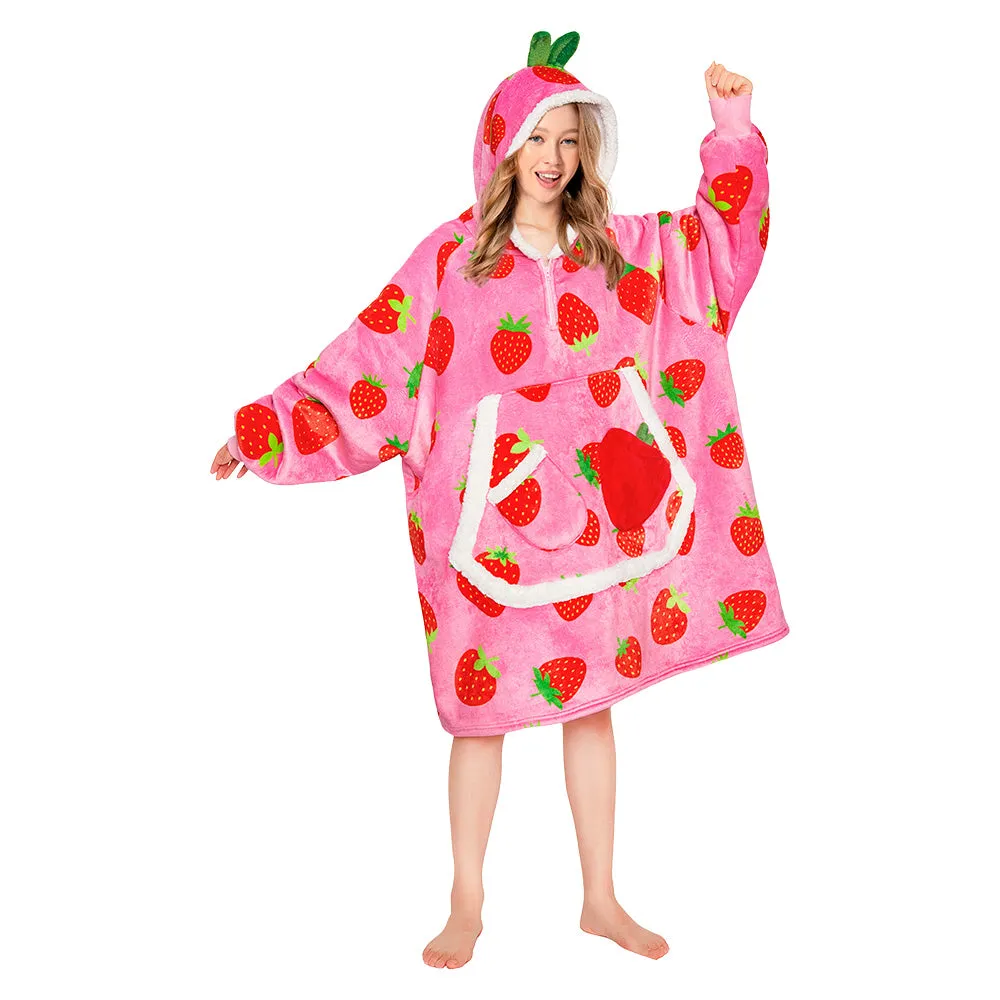 OLAOLA Strawberry Wearable Blanket Hoodie For Adult Oversized Food Onesie Hooded Blanket Soft Warm Cozy Sherpa Fleece Sweatshirt sold by OLAOLA product image thumbnail 4