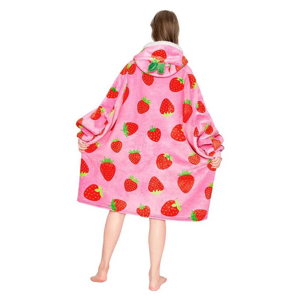 OLAOLA Strawberry Wearable Blanket Hoodie For Adult Oversized Food Onesie Hooded Blanket Soft Warm Cozy Sherpa Fleece Sweatshirt sold by OLAOLA product image thumbnail 5