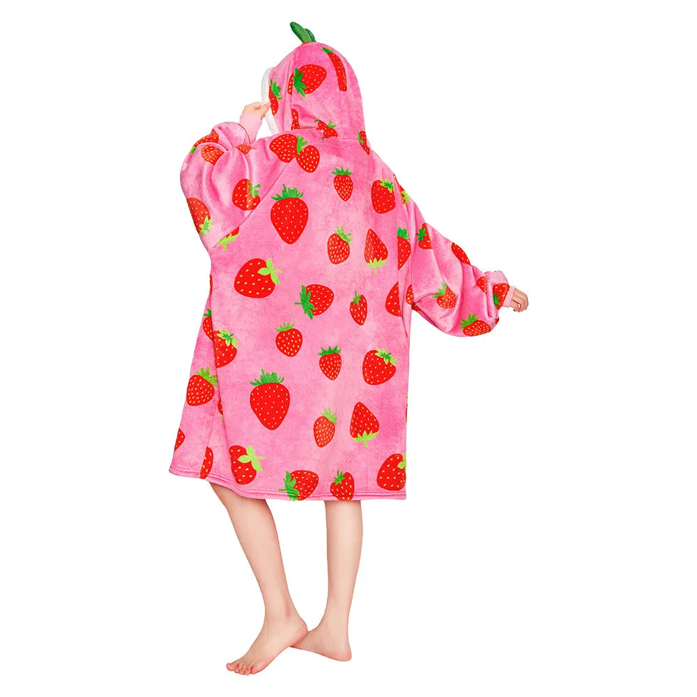 OLAOLA Strawberry Wearable Blanket Hoodie For Adult Oversized Food Onesie Hooded Blanket Soft Warm Cozy Sherpa Fleece Sweatshirt sold by OLAOLA product image thumbnail 2