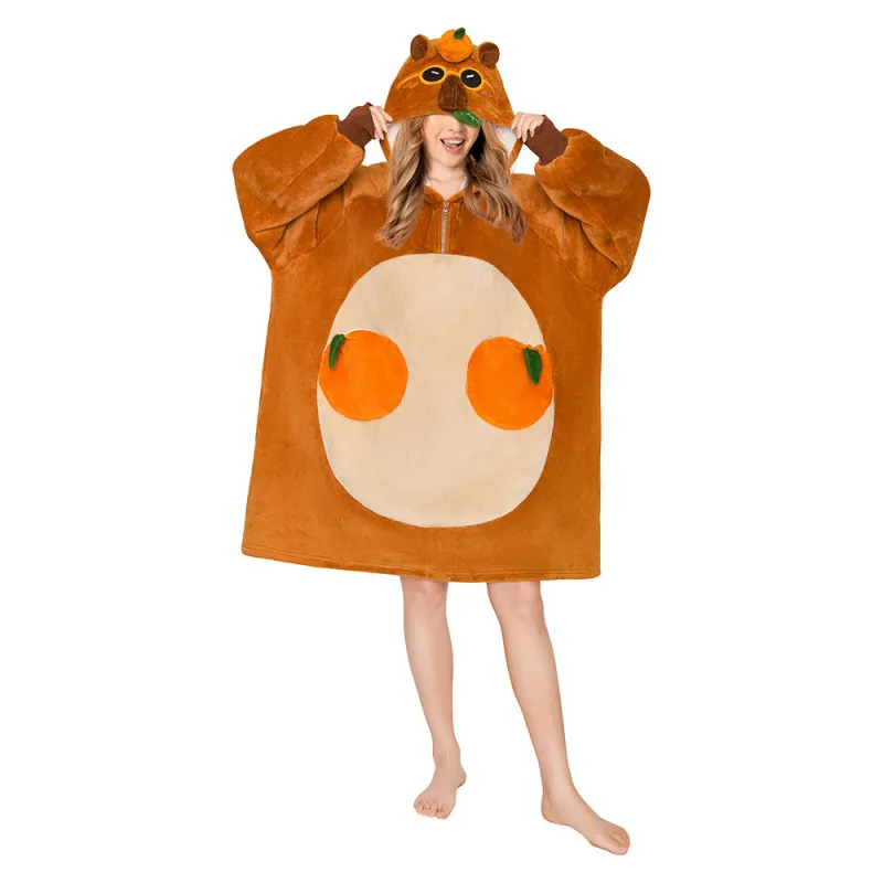 OLAOLA Capybara Wearable Blanket Hoodie For Adult Oversized Animal Onesie Hooded Blanket Soft Warm Cozy Sherpa Fleece Sweatshirt sold by OLAOLA