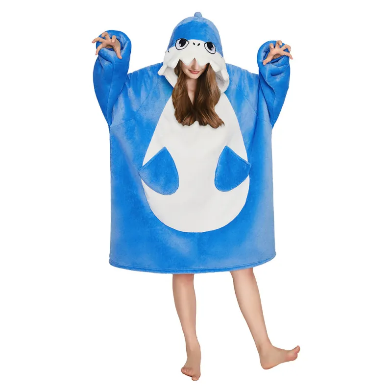 OLAOLA Blue Shark Wearable Blanket Hoodie for Adults Oversized Animal Hooded Blanket Soft Warm Cozy Sherpa Fleece Sweatshirt sold by OLAOLA