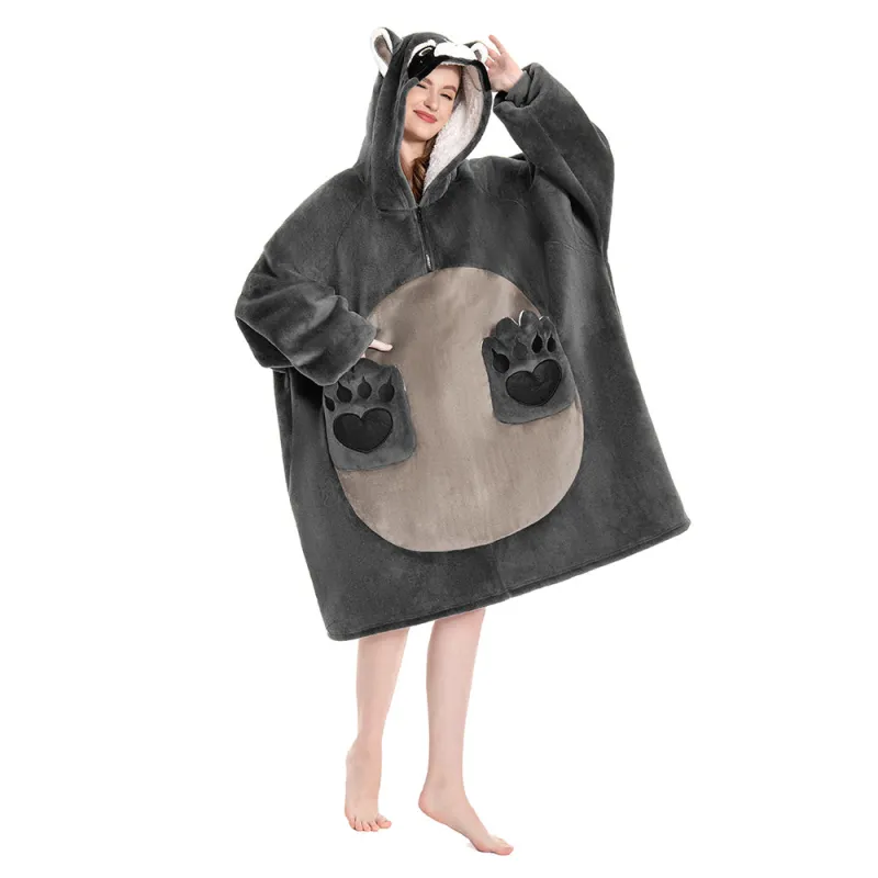 OLAOLA Raccoon Wearable Blanket Hoodie Animals Onesie Oversized Soft Homewear With Pocket For Adult sold by OLAOLA