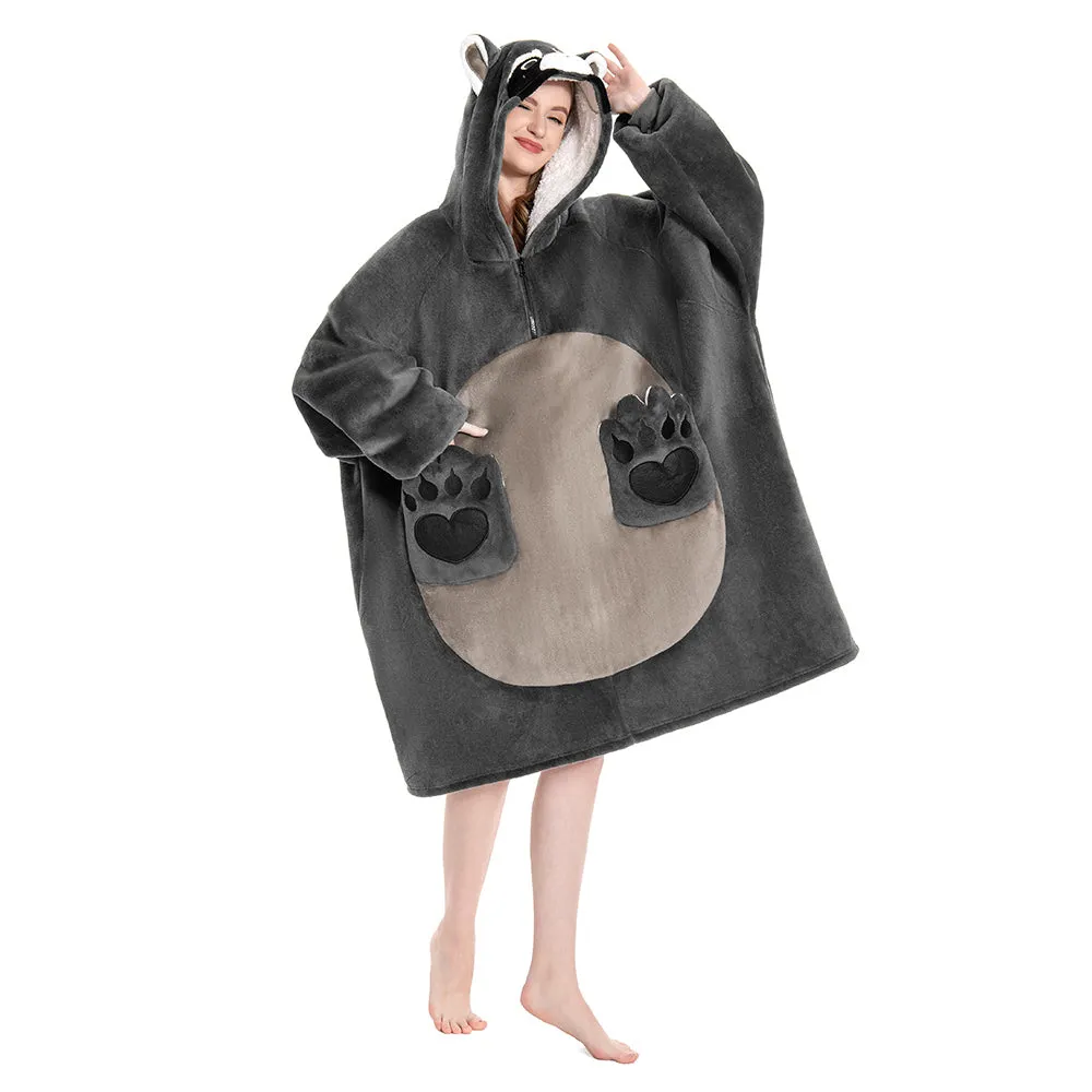 OLAOLA Raccoon Wearable Blanket Hoodie Animals Onesie Oversized Soft Homewear With Pocket For Adult sold by OLAOLA