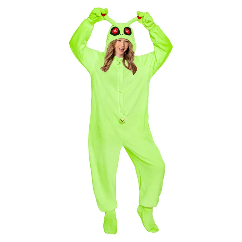 OLAOLA Green Alien Pajamas Animals Onesie Plush Warm One Piece Homewear For Adult Sleepwear Halloween Party Suit sold by OLAOLA