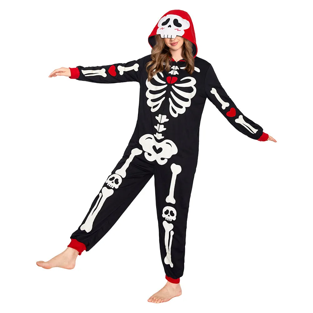 OLAOLA Halloween Skeleton Glow In The Dark Pajamas Plush Animal Onesie Adult Soft Skull Sleepwear Carnival Party Suit sold by OLAOLA