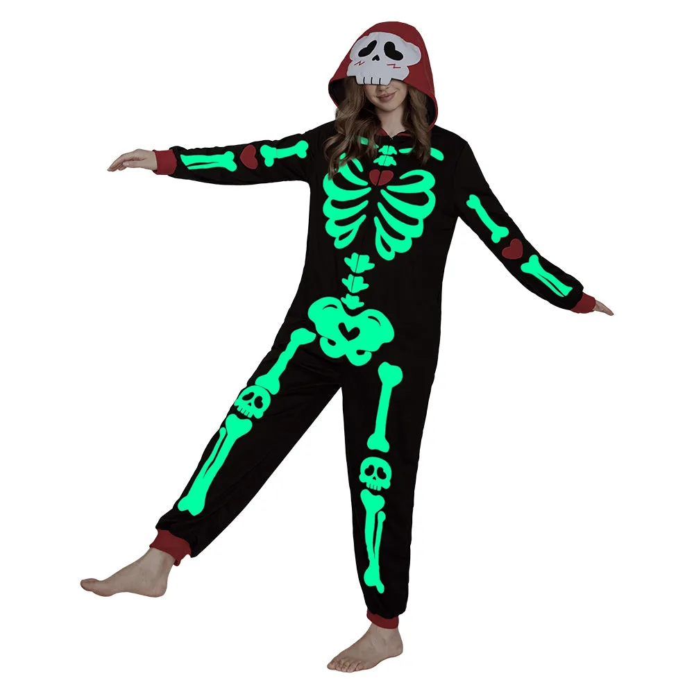 OLAOLA Halloween Skeleton Glow In The Dark Pajamas Plush Animal Onesie Adult Soft Skull Sleepwear Carnival Party Suit sold by OLAOLA product image thumbnail 2