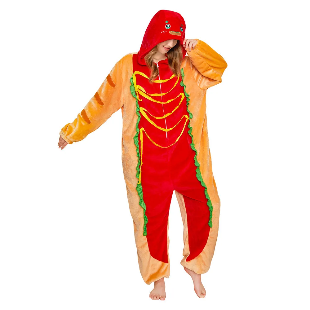 OLAOLA Hot Dog Pajamas Food Onesie Plush Warm One Piece Homewear For Adult Halloween Sleepwear Party sold by OLAOLA product image thumbnail 5