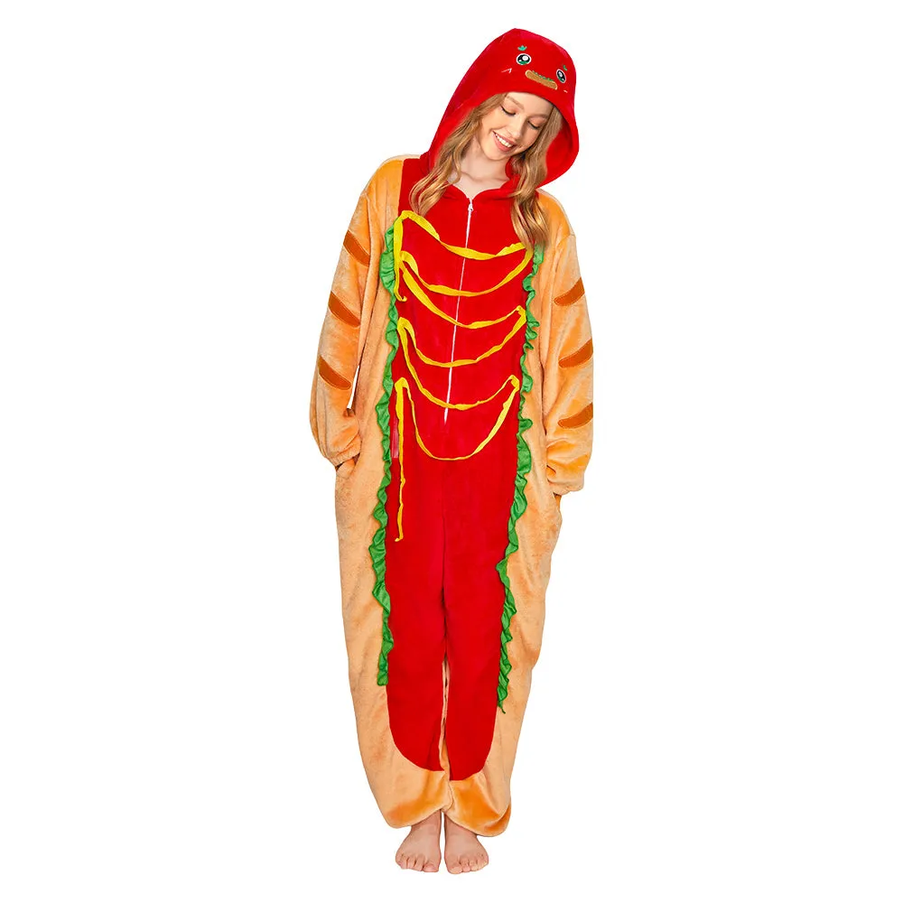 OLAOLA Hot Dog Pajamas Food Onesie Plush Warm One Piece Homewear For Adult Halloween Sleepwear Party sold by OLAOLA