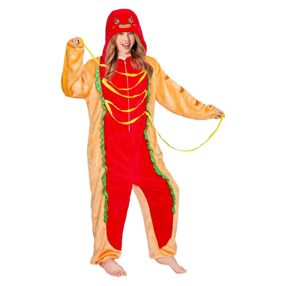 OLAOLA Hot Dog Pajamas Food Onesie Plush Warm One Piece Homewear For Adult Halloween Sleepwear Party sold by OLAOLA product image thumbnail 2