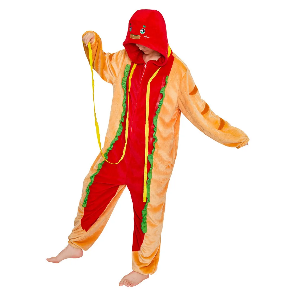 OLAOLA Hot Dog Pajamas Food Onesie Plush Warm One Piece Homewear For Adult Halloween Sleepwear Party sold by OLAOLA product image thumbnail 4