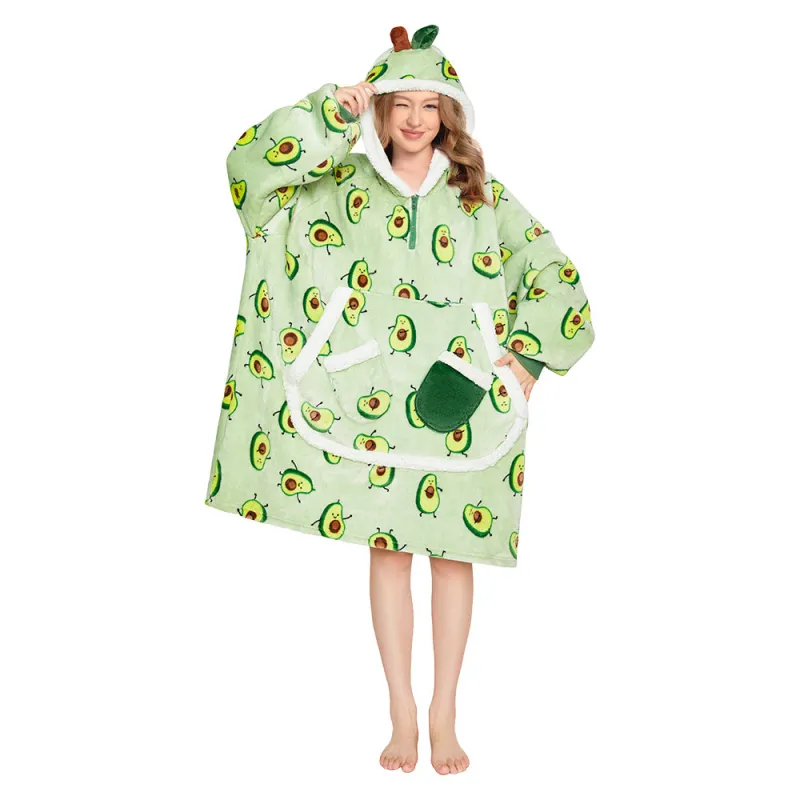OLAOLA Green Avocado Printed Wearable Blanket Hoodie Food Onesie Oversized Soft Homwear With Giant Pocket For Adult sold by OLAOLA
