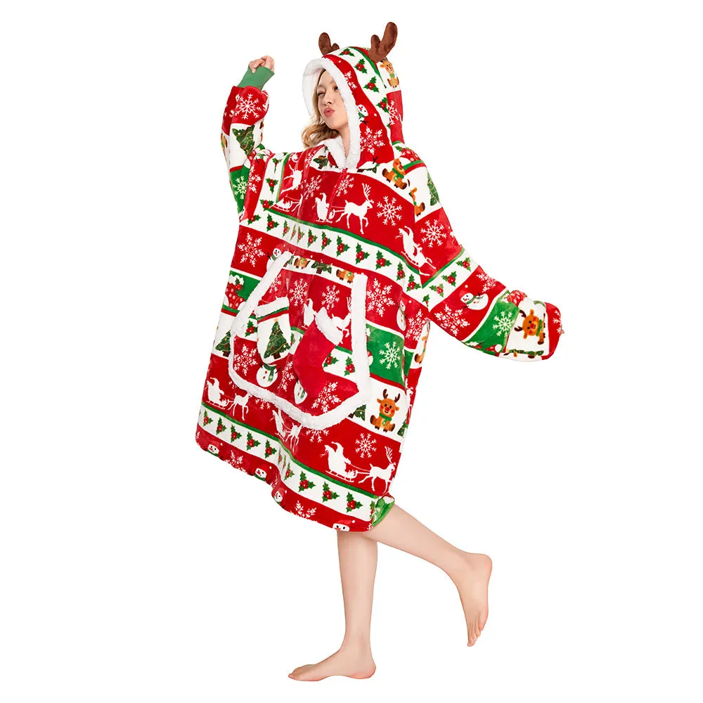 OLAOLA Christmas Tree Snowman Elk Red Wearable Blanket Hoodie Animals Onesie Oversized Soft Homewear For Adult sold by OLAOLA product image thumbnail 5