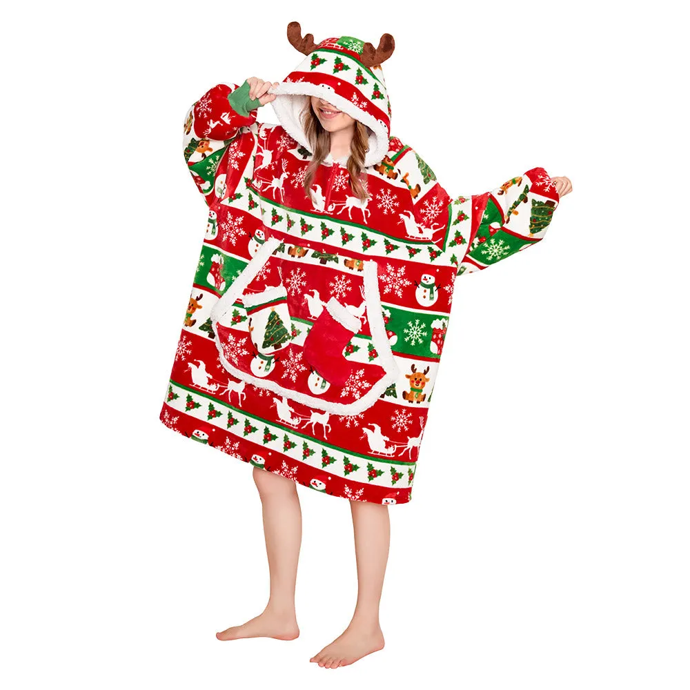 OLAOLA Christmas Tree Snowman Elk Red Wearable Blanket Hoodie Animals Onesie Oversized Soft Homewear For Adult sold by OLAOLA product image thumbnail 3