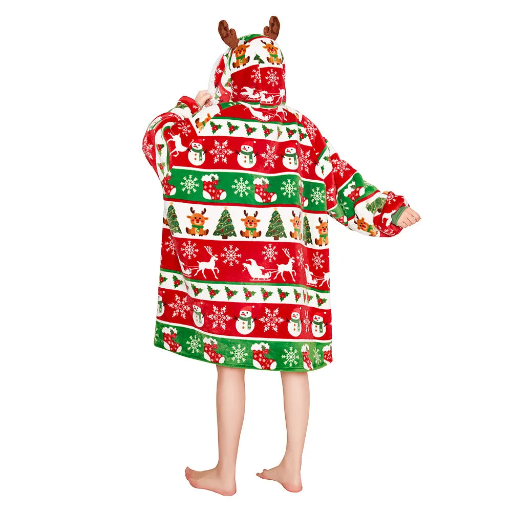 OLAOLA Christmas Tree Snowman Elk Red Wearable Blanket Hoodie Animals Onesie Oversized Soft Homewear For Adult sold by OLAOLA product image thumbnail 2