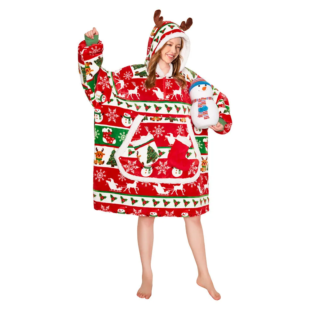 OLAOLA Christmas Tree Snowman Elk Red Wearable Blanket Hoodie Animals Onesie Oversized Soft Homewear For Adult sold by OLAOLA product image thumbnail 4