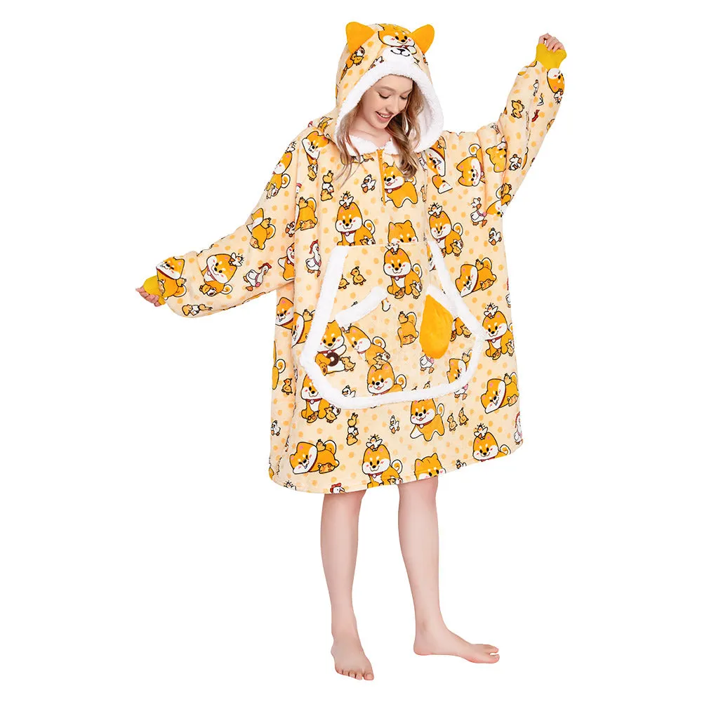 OLAOLA Yellow Dog Wearable Blanket Hoodie Shiba Inu Animals Onesie Oversized Soft Homewear With Giant Pocket For Adult sold by OLAOLA product image thumbnail 4