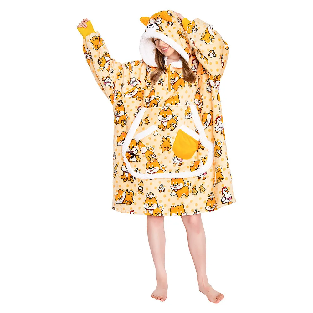 OLAOLA Yellow Dog Wearable Blanket Hoodie Shiba Inu Animals Onesie Oversized Soft Homewear With Giant Pocket For Adult sold by OLAOLA product image thumbnail 5