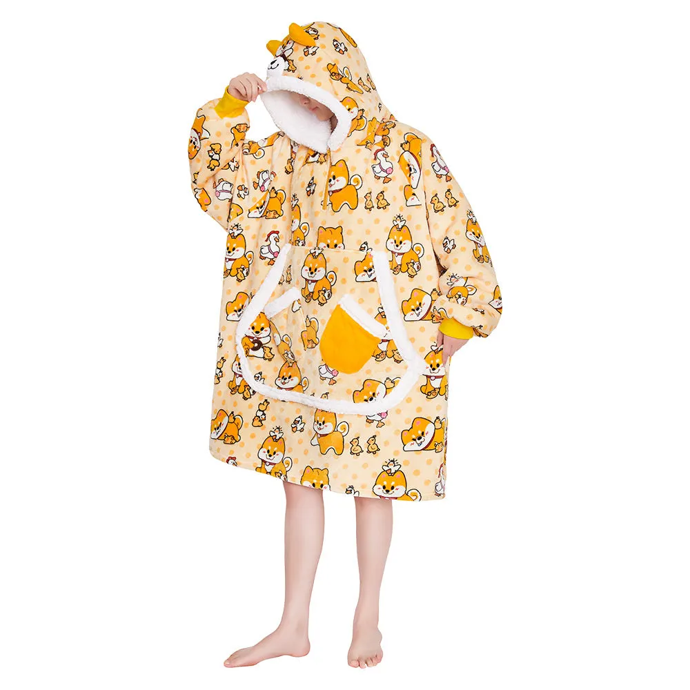 OLAOLA Yellow Dog Wearable Blanket Hoodie Shiba Inu Animals Onesie Oversized Soft Homewear With Giant Pocket For Adult sold by OLAOLA product image thumbnail 3
