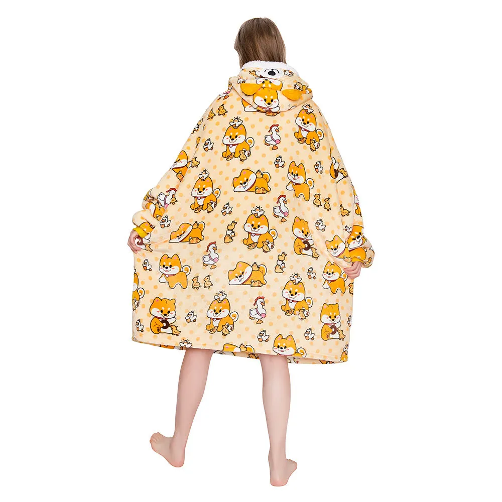 OLAOLA Yellow Dog Wearable Blanket Hoodie Shiba Inu Animals Onesie Oversized Soft Homewear With Giant Pocket For Adult sold by OLAOLA product image thumbnail 2