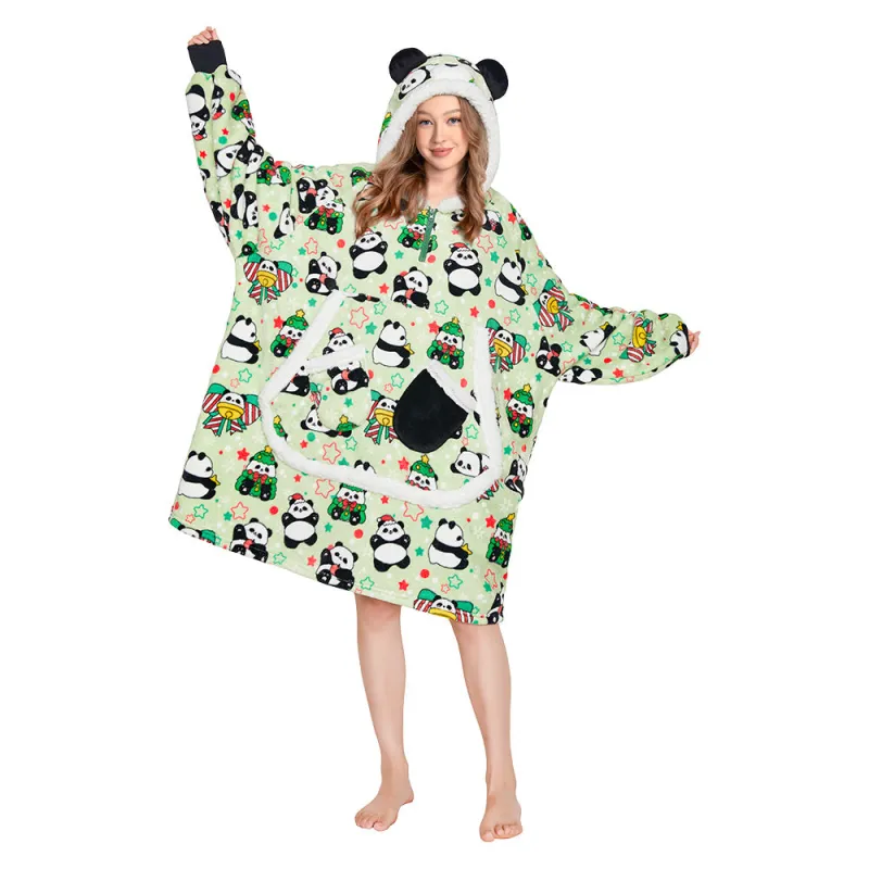 OLAOLA Green Panda Wearable Blanket Hoodie Animals Onesie Oversized Soft Homewear With Giant Pocket For Adult sold by OLAOLA