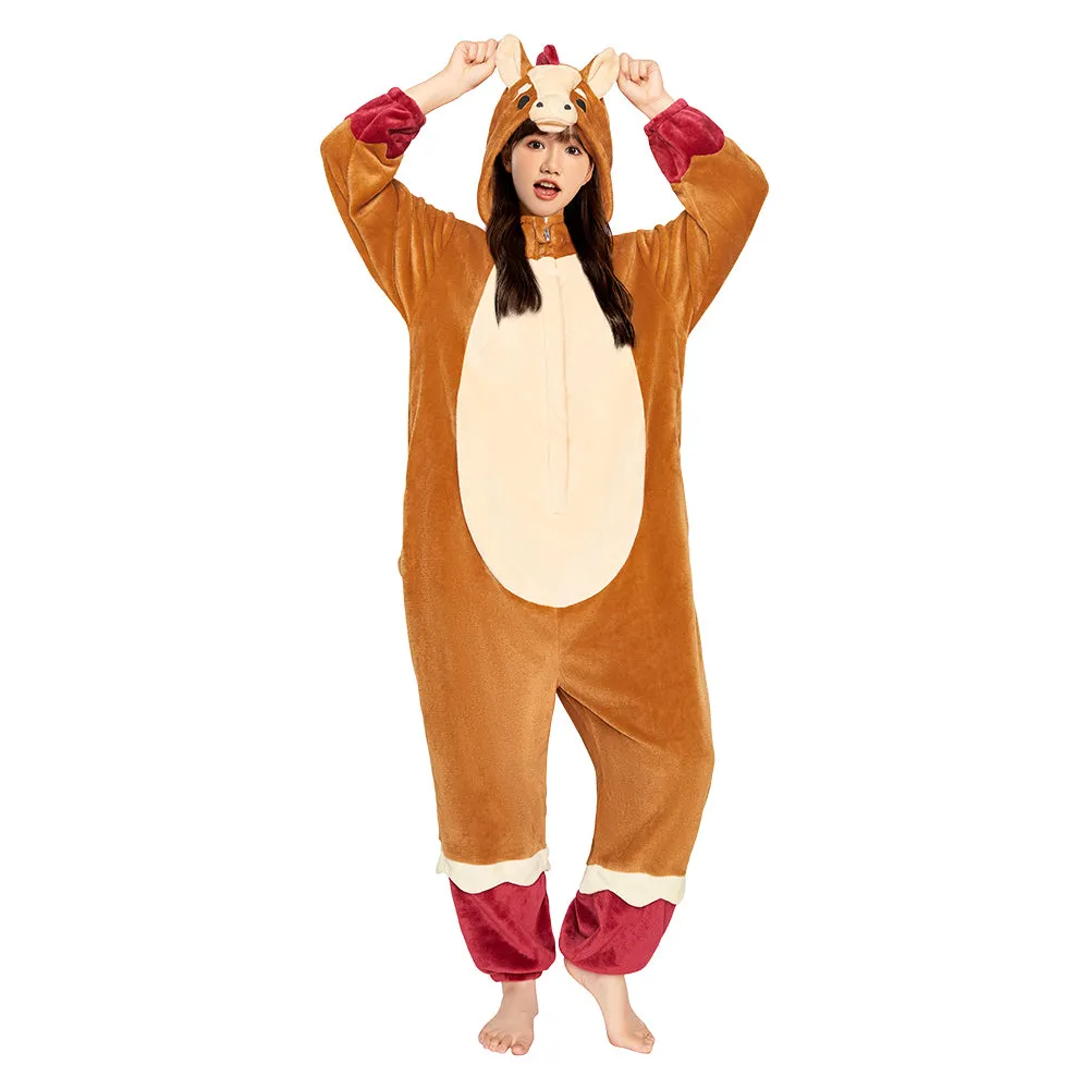 OLAOLA Zodiac Horse Pyjamas Unisex Adult Plush Animals Onesie Christmas Pajamas Warm Home One-Piece Sleepwear sold by OLAOLA