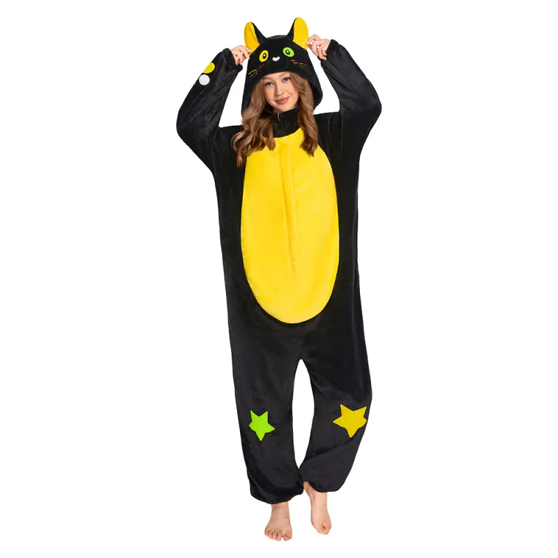 OLAOLA Star Black Cat Costume Unisex Adult Plush Animals Onesie Pajamas Warm Home Pet One-Piece Sleepwear sold by OLAOLA