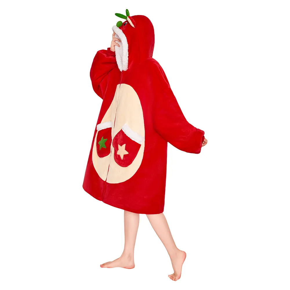 OLAOLA Red Reindeer Christmas Deer Fluffy Wearable Blanket Hoodie With Zipper Oversized Fleece Sherpa Sleepwear sold by OLAOLA product image thumbnail 2