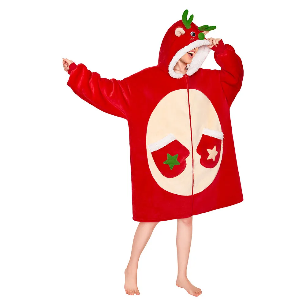OLAOLA Red Reindeer Christmas Deer Fluffy Wearable Blanket Hoodie With Zipper Oversized Fleece Sherpa Sleepwear sold by OLAOLA product image thumbnail 3