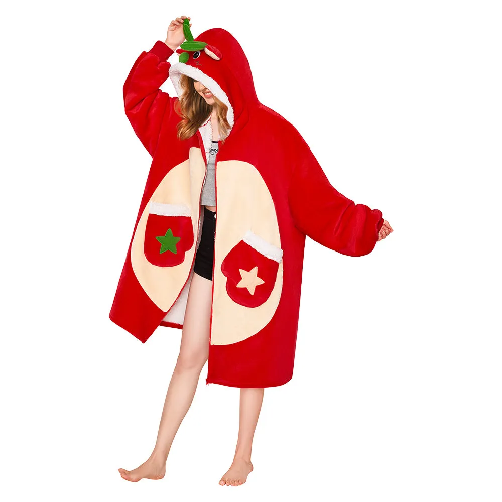 OLAOLA Red Reindeer Christmas Deer Fluffy Wearable Blanket Hoodie With Zipper Oversized Fleece Sherpa Sleepwear sold by OLAOLA product image thumbnail 4